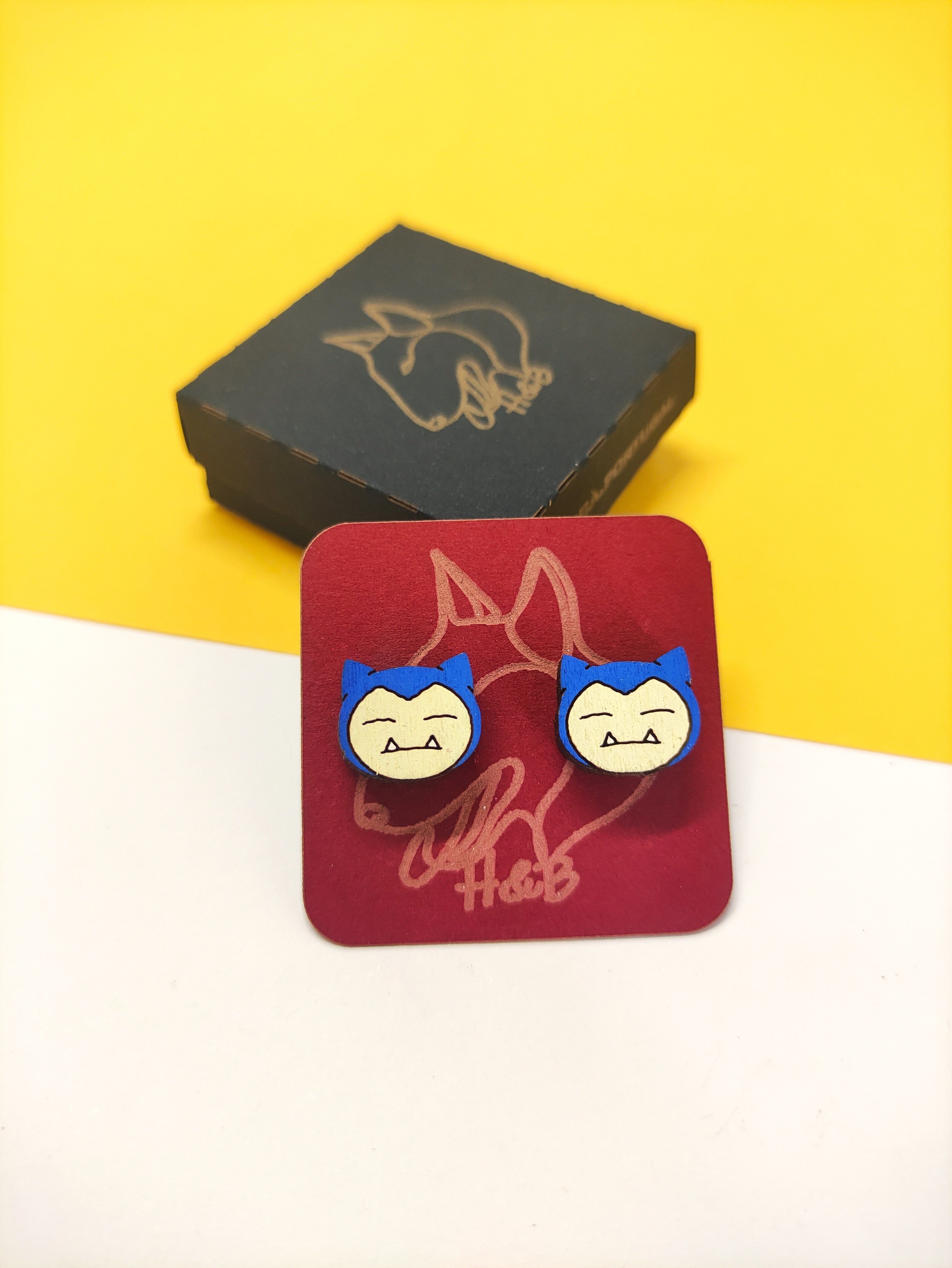 Orecchini Pokémon colorati in legno, Snorlax, Anime, Geek, Nerd