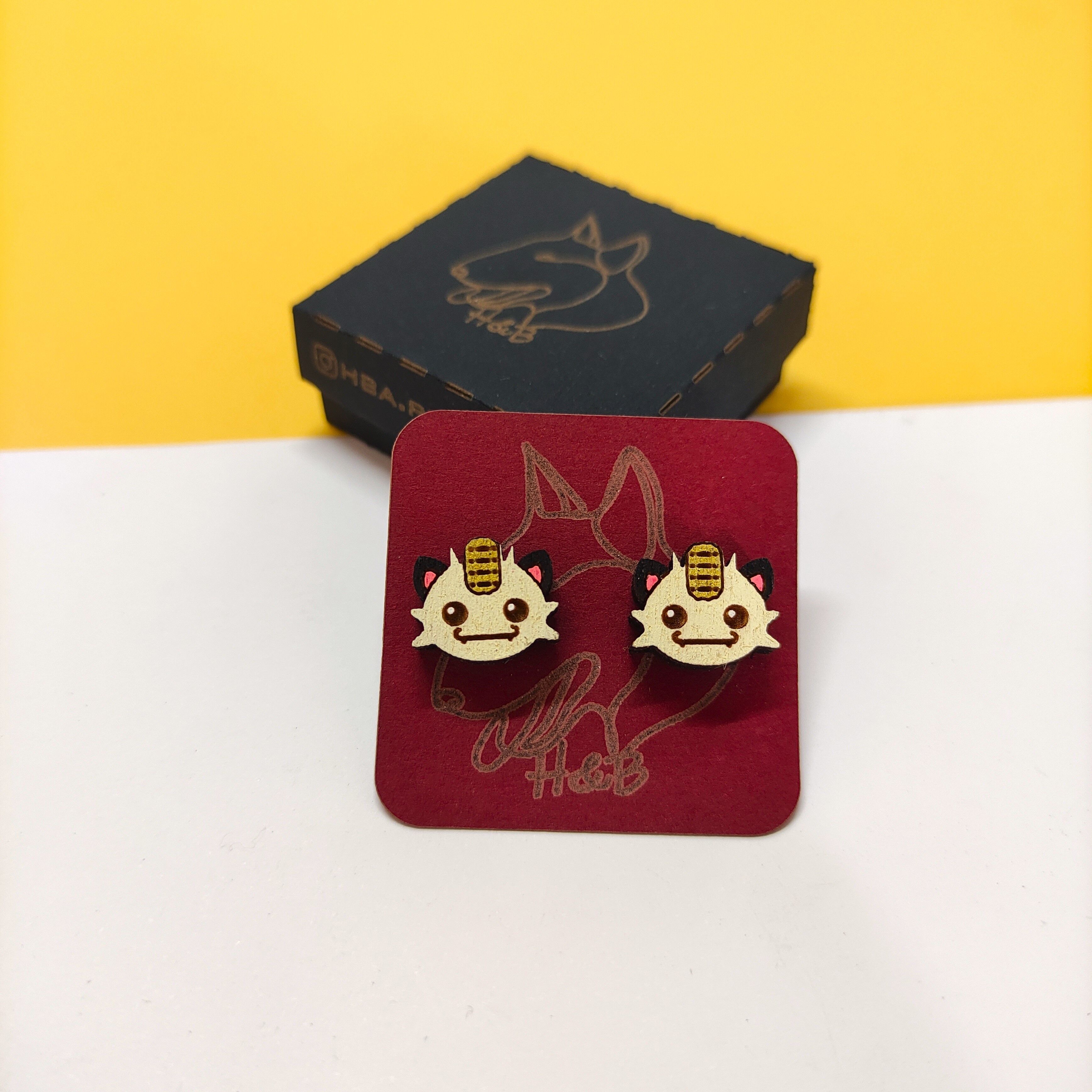 Orecchini Pokémon colorati in legno, Meowth, Anime, Geek, Nerd