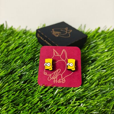 Boucles d'oreilles colorées en bois des Simpsons, bijou peint Bart Simpson