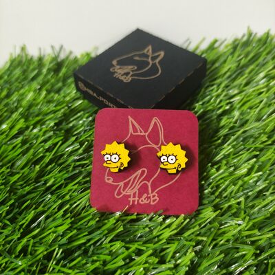 Boucles d'oreilles colorées en bois des Simpsons, bijou peint Lisa Simpson