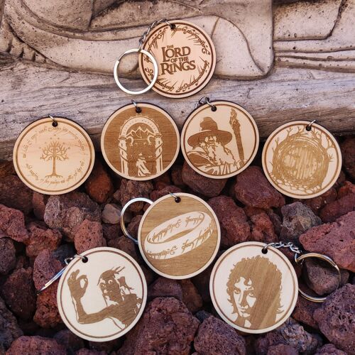 Wooden Lord of the Rings Keychains, LOTR Logo, Gandalf, Hobbit, Frodo, One Ring,  Doors of Durin, Gondor Tree, Hobbit Door, Gollum