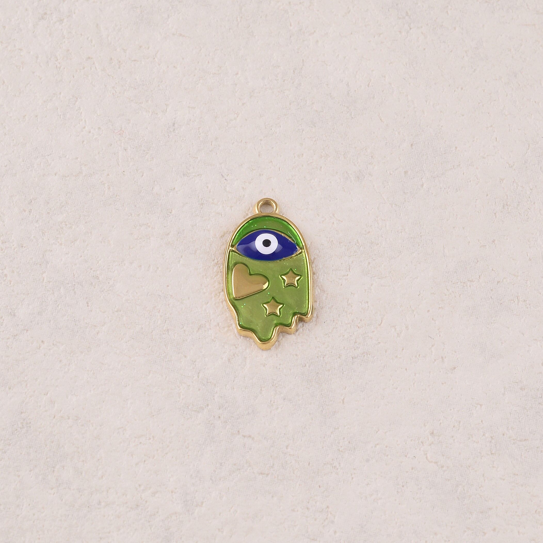 Ciondoli in smalto grafico con motivo a occhio, cuore e stella