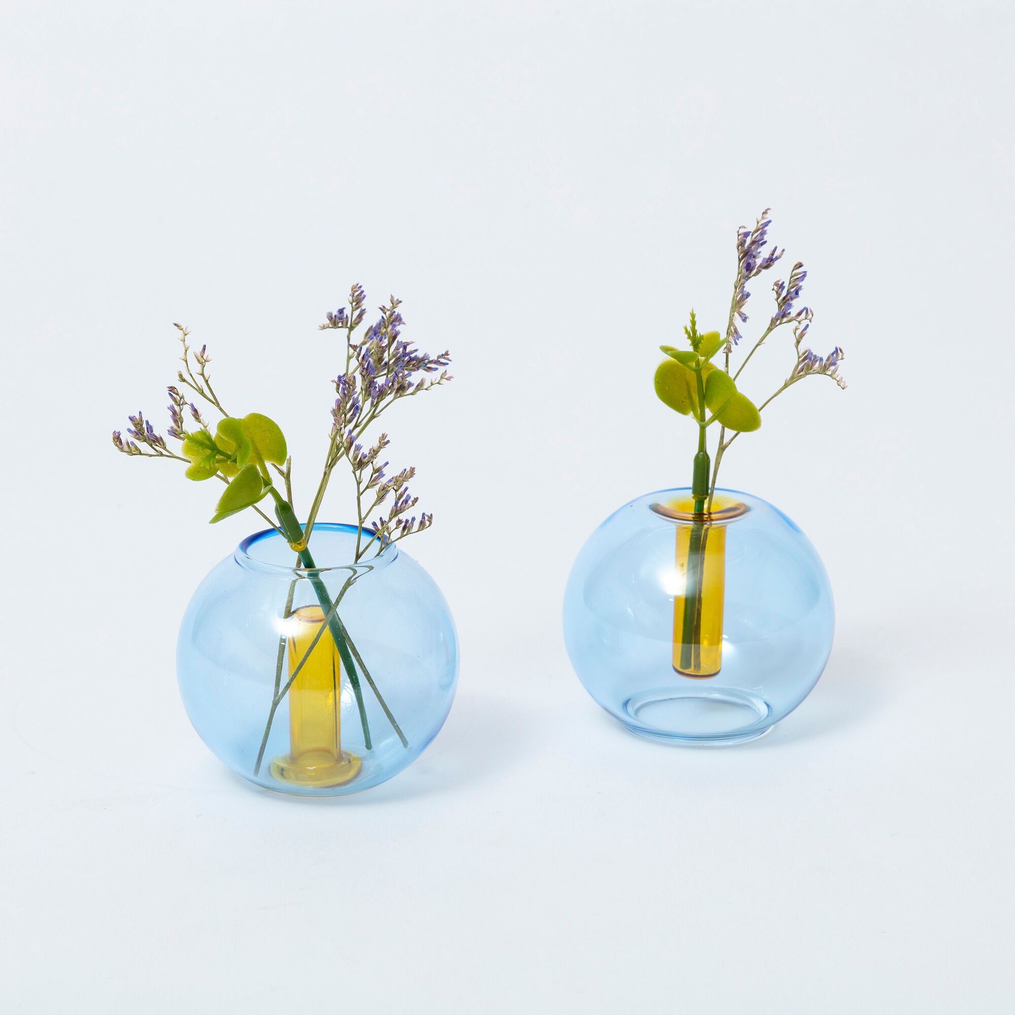 Mini vaso in vetro a bolle - blu giallo