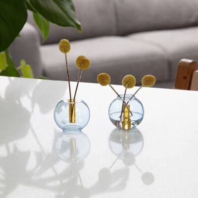 Mini vaso in vetro a bolle - blu giallo