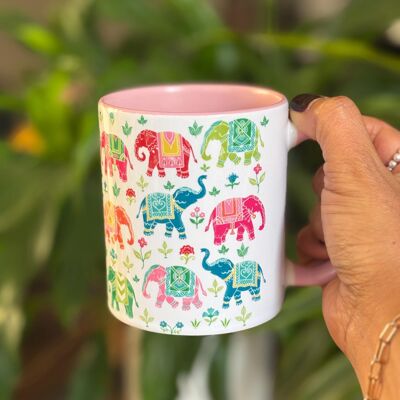 Tasse en céramique avec motif d'éléphant royal indien fait à la main - lavable au lave-vaisselle et au micro-ondes