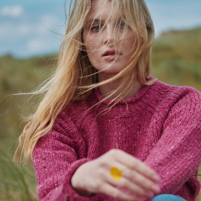 Pull femme 100 % laine – Pull col roulé en tweed Brackloon – Rose