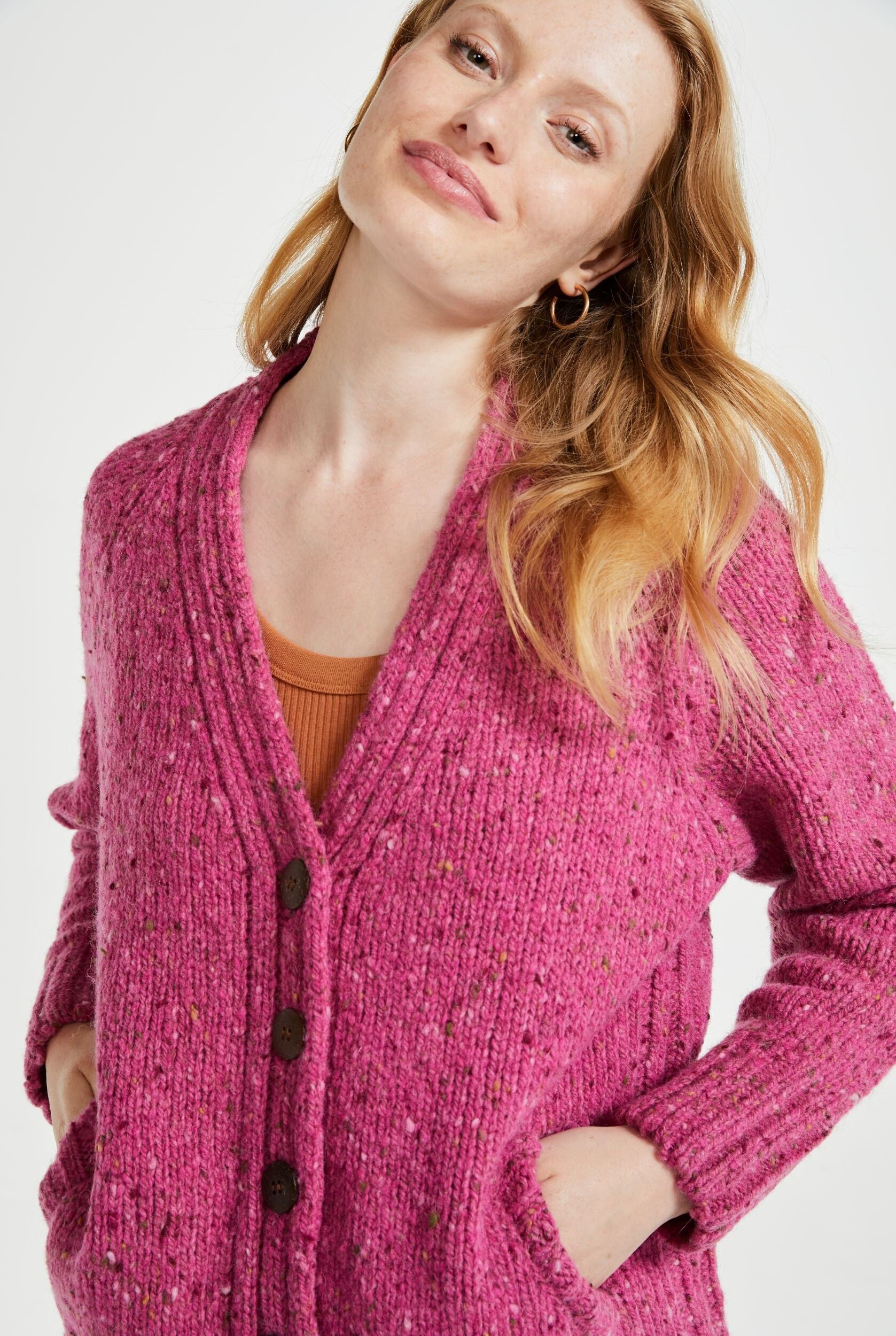 Cardigan da donna in 100% lana - Bonny Glen Ladies Tweed Cardigan - Rosa