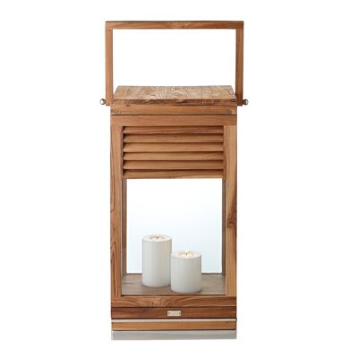 Lantern Vegas (height 60 cm), fine teak wood, stainless steel, shiny nickel-plated