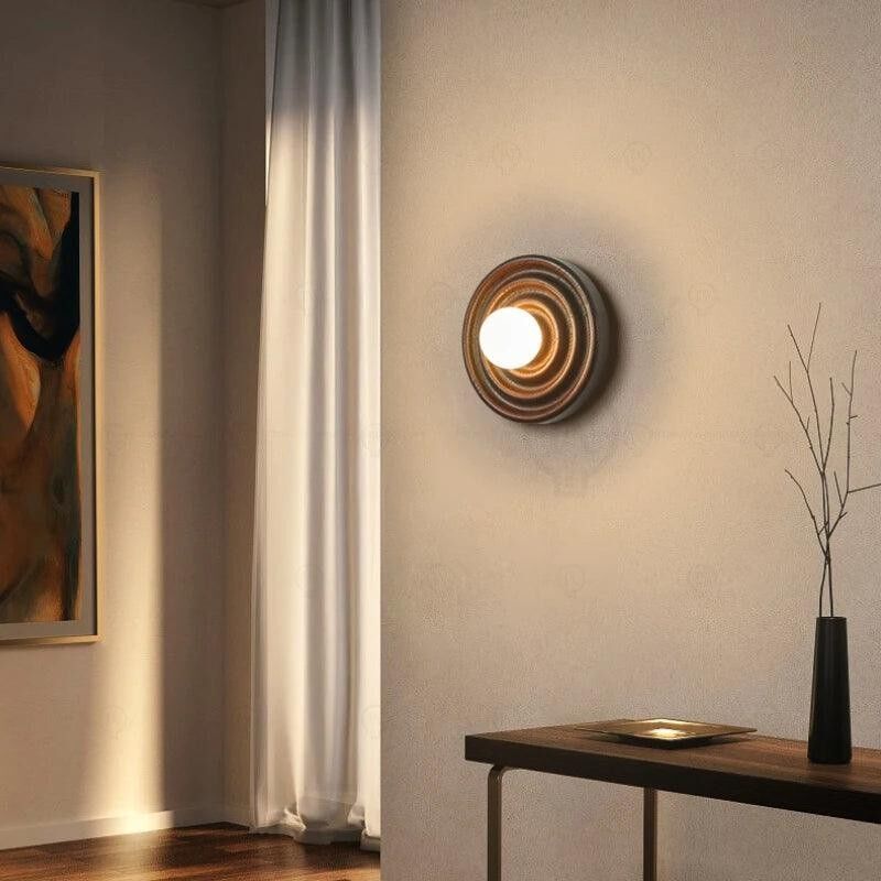 Modern Vintage Round Circle Log Dark Wood Wall Lamp │ Nordic Minimal Entryway Hallway Light