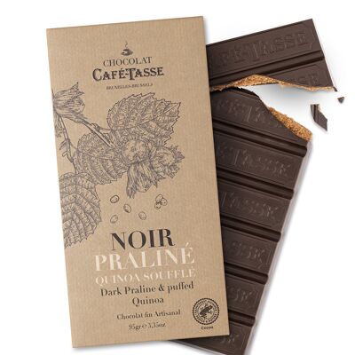 Tablette de chocolat Noir au praliné noisettes et soufflé au quinoa - 95gr