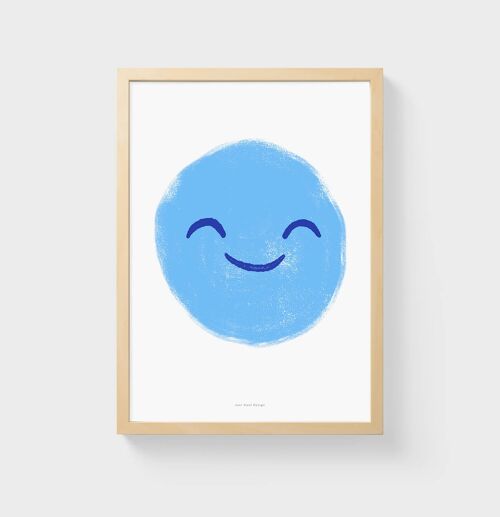 A3 Wall Art Print | Blue happy emoticon