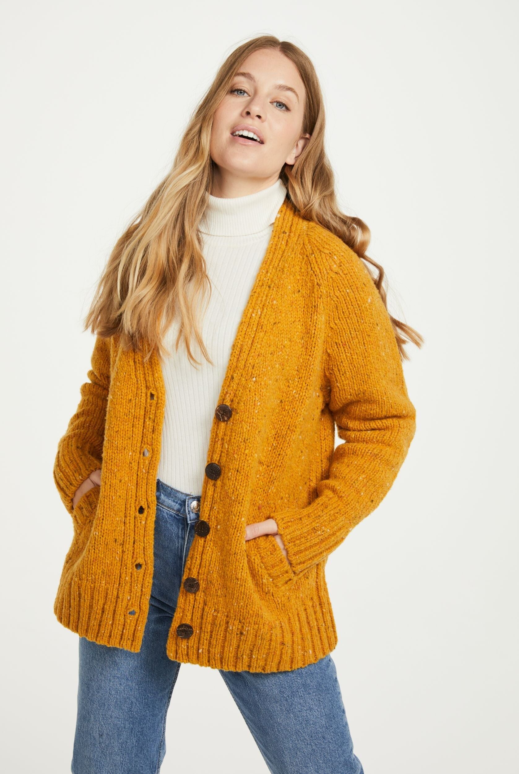 Cardigan da donna in 100% lana - Bonny Glen Ladies Tweed Cardigan - Giallo