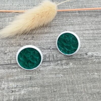 Earrings - Maritime 2a - salmon leather - white/green