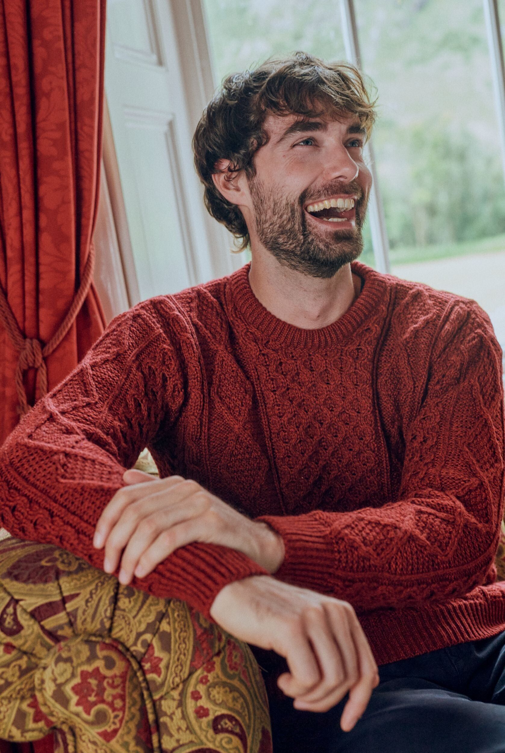 Éireann Uomo Tradizionale Aran Supersoft Maglione Merino - Rua Rosso