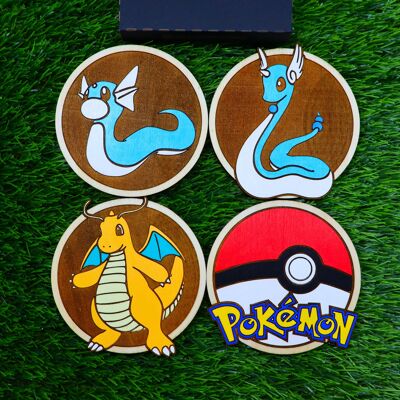 Sottobicchieri colorati Pokémon, Dratini, Dragonair, Dragonite, Geek Gamer Nerd Housewarming