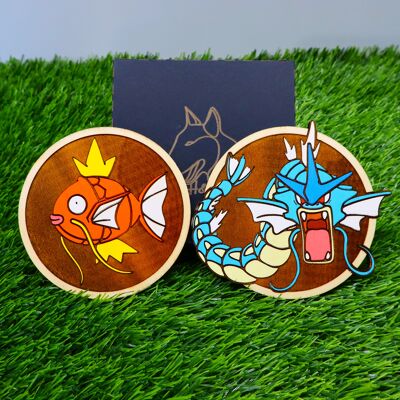 Sottobicchieri Pokémon colorati in legno, Magikarp, Gyarados, Anime Geek, Nerd Housewarming