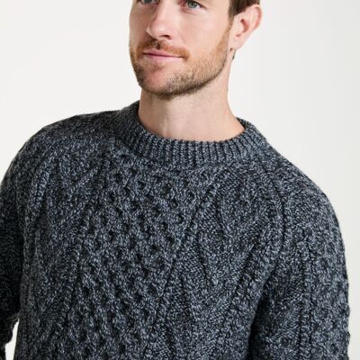 Suéter Kilronan Aran Honeycomb para hombre, tejido a mano, 100 % lana, color carbón.