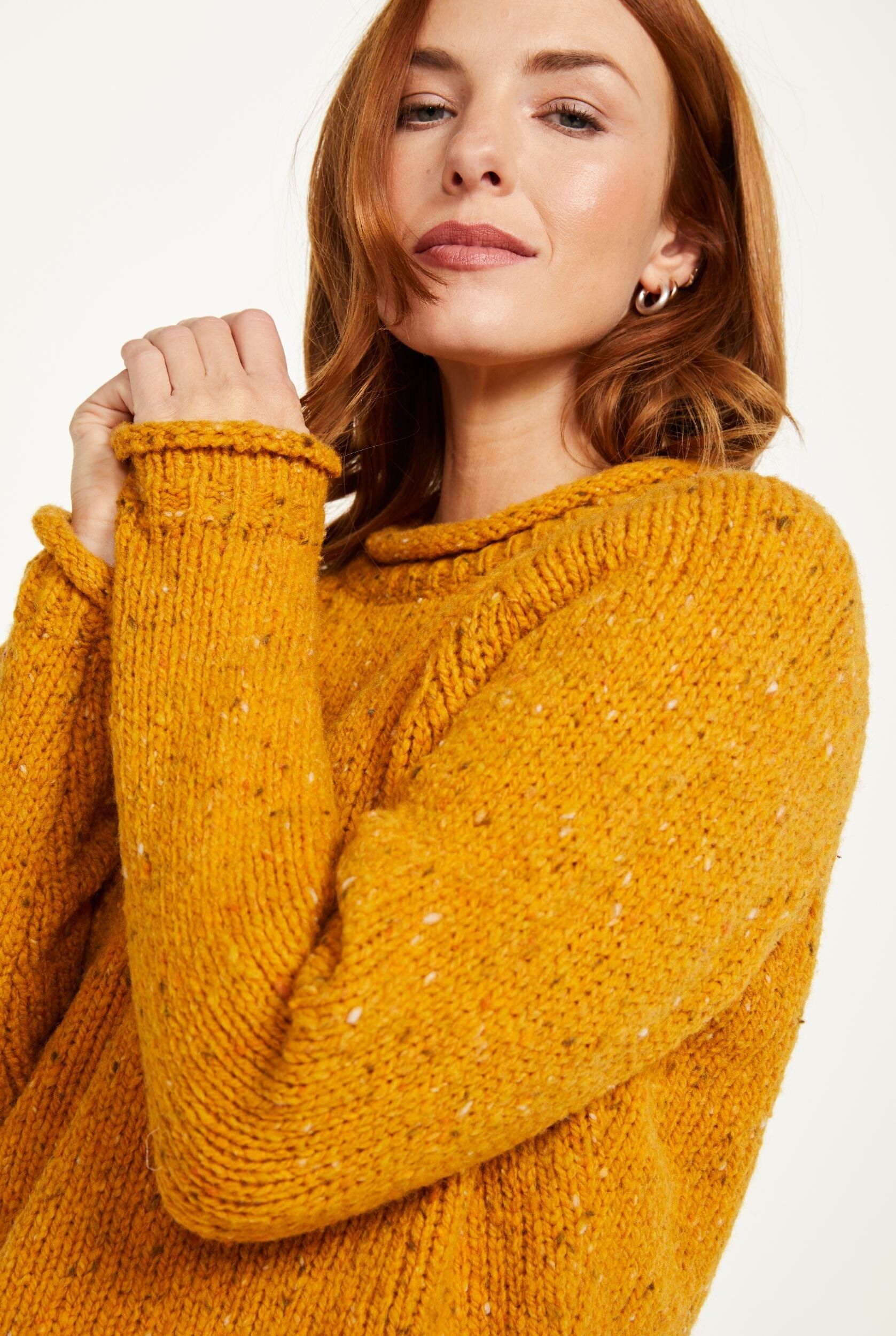 Maglione da donna in 100% lana - Maglione da donna a collo alto in tweed Brackloon - Giallo