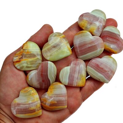 Lote de 10 piezas de corazón de ónix con bandas rosas (35 mm - 40 mm)