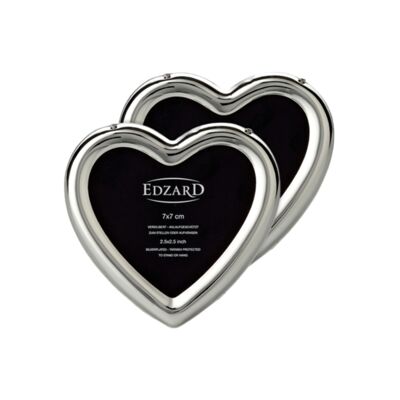 Juego de 2 mini marcos de fotos corazón (7x7 cm), elegantemente bañados en plata, resistentes al deslustre.