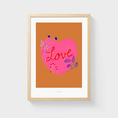 Impresión de arte de pared A3 | Corazón de amor floral
