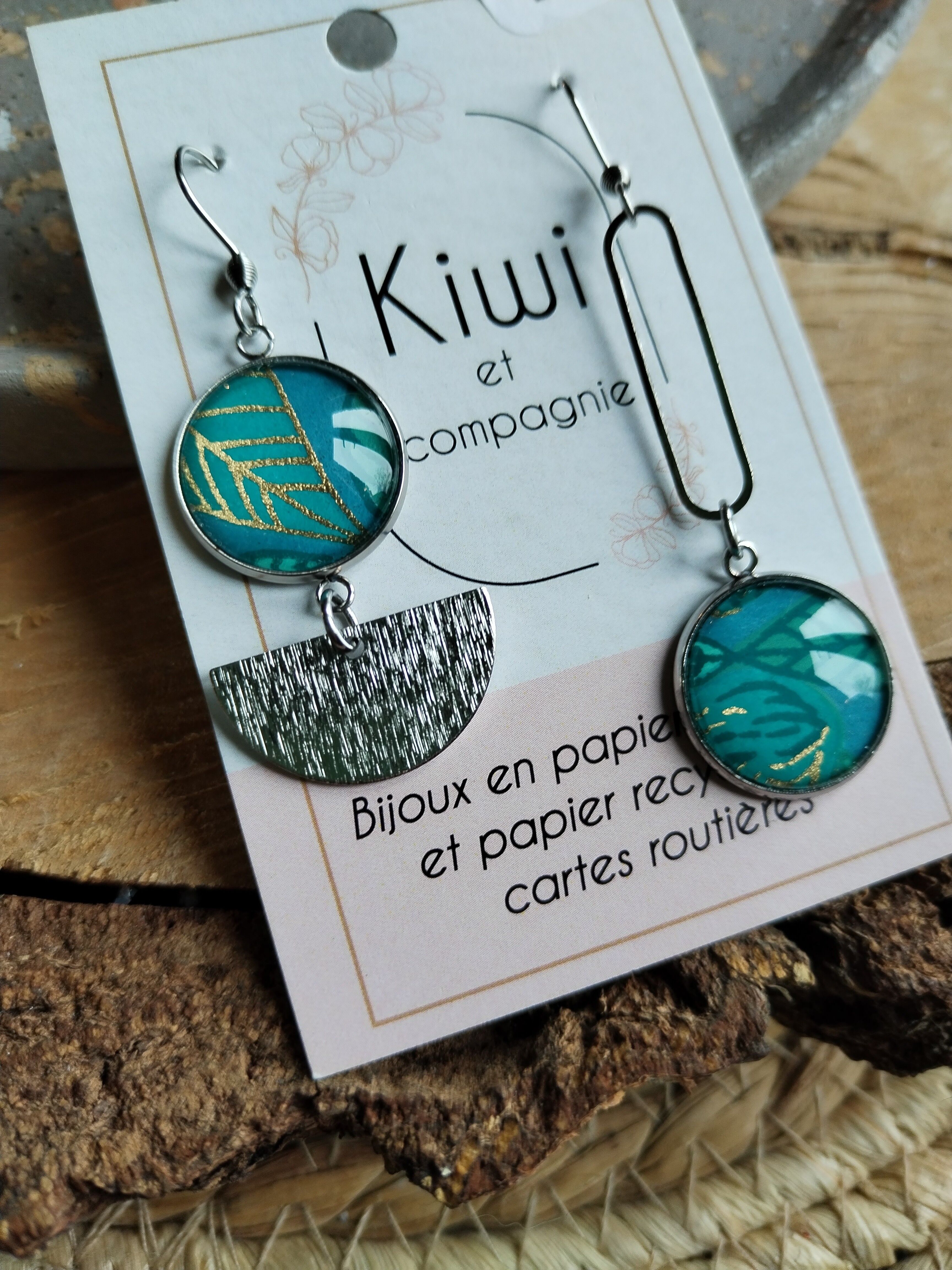 Asymmetrical earrings - 16mm cabochons - Stainless steel - turquoise