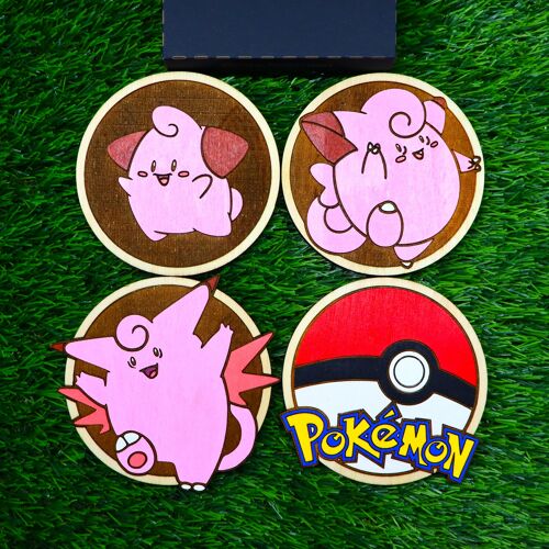 Colorful Pokémon Coasters, Cleffa, Clefairy, Clefable, Geek Gamer Nerd Housewarming