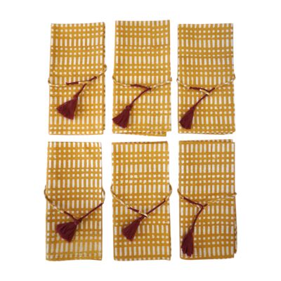Set de 6 serviettes de table en coton imprimé Jaune