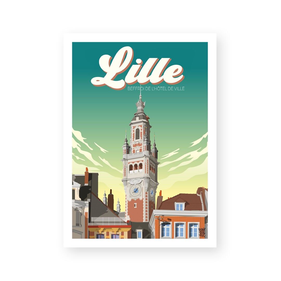 Vintage-Wandposter „Glockenturm des Rathauses von Lille“