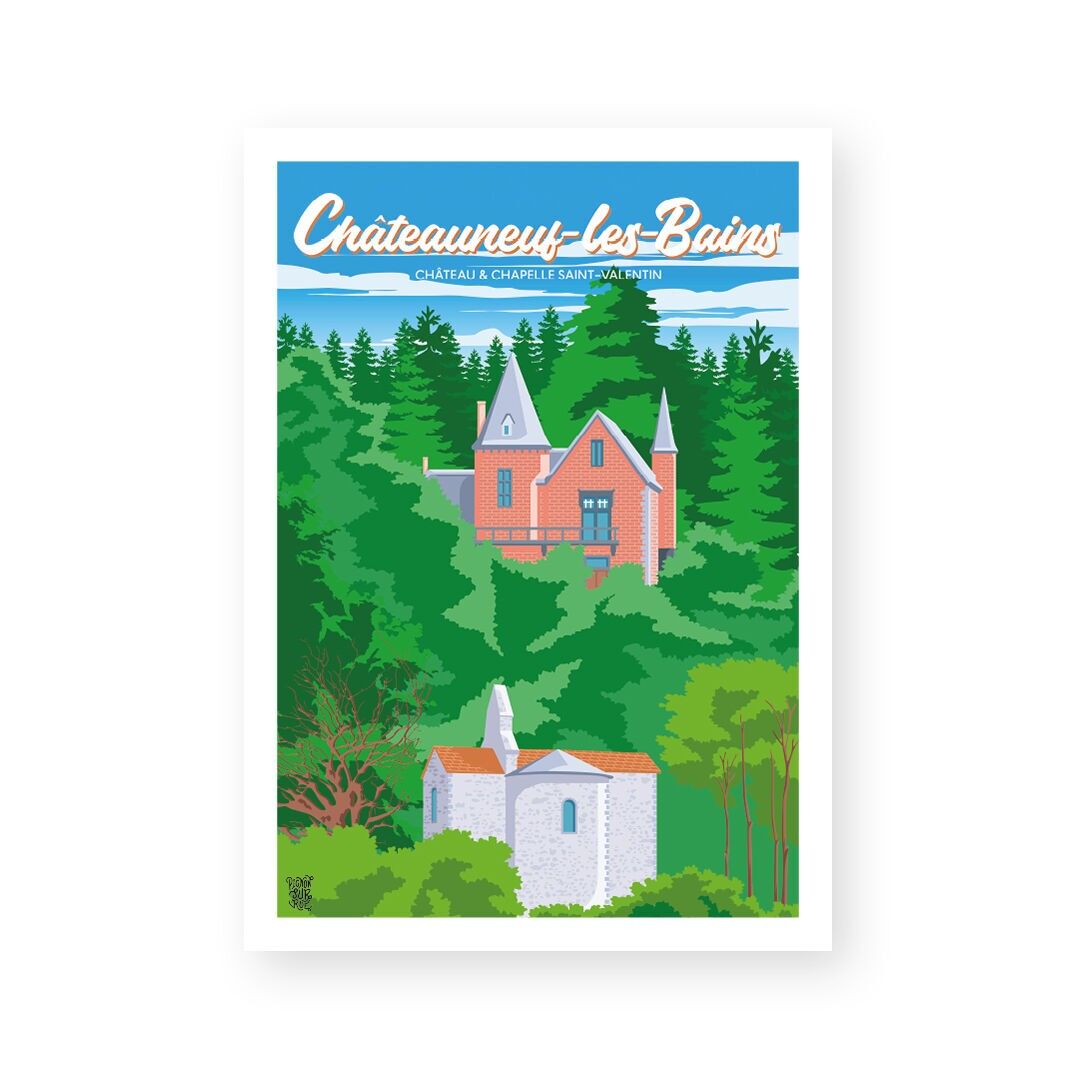Vintage-Wandplakat „Châteauneuf-les-Bains“.