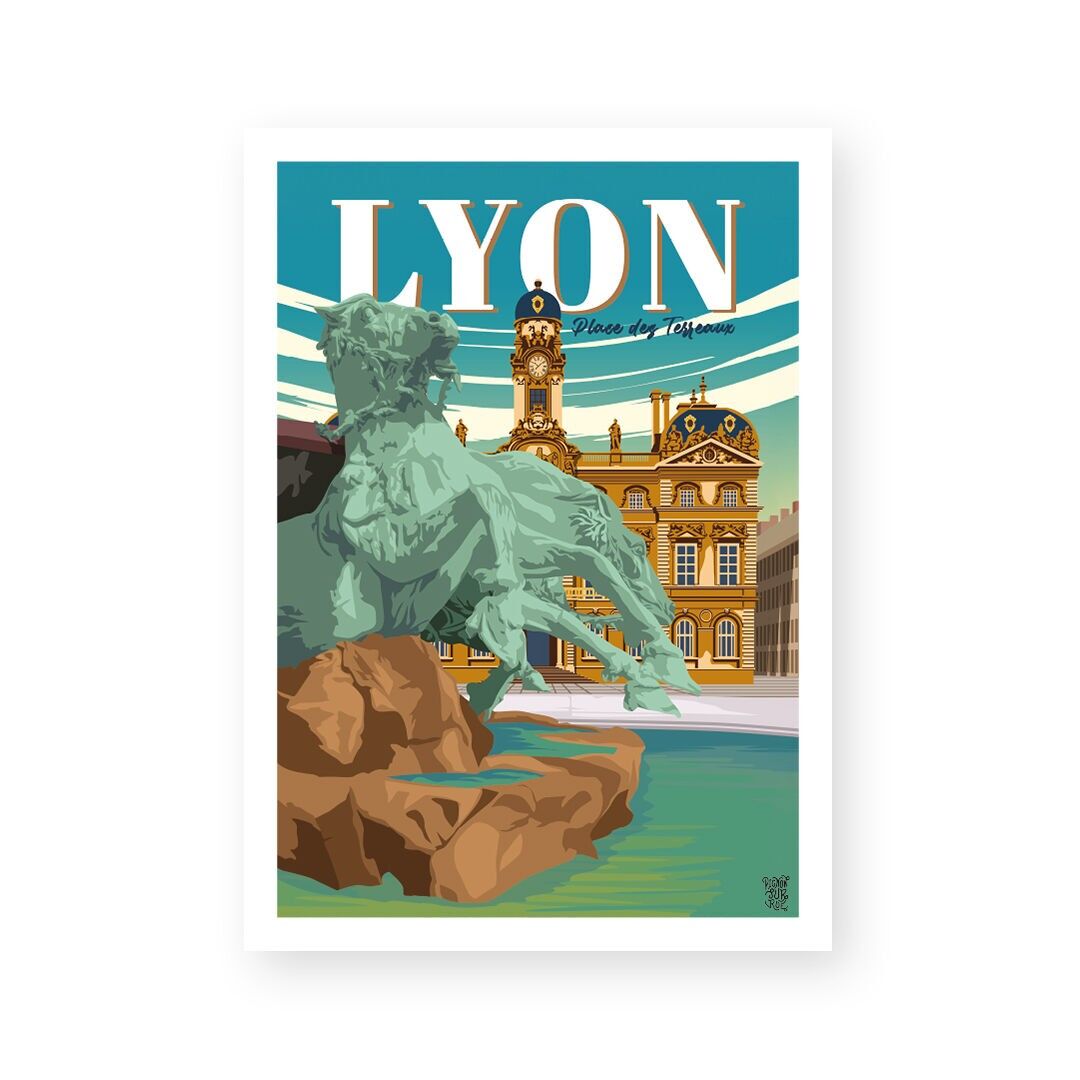 Vintage wall poster "Fountain of Place des Terreaux"