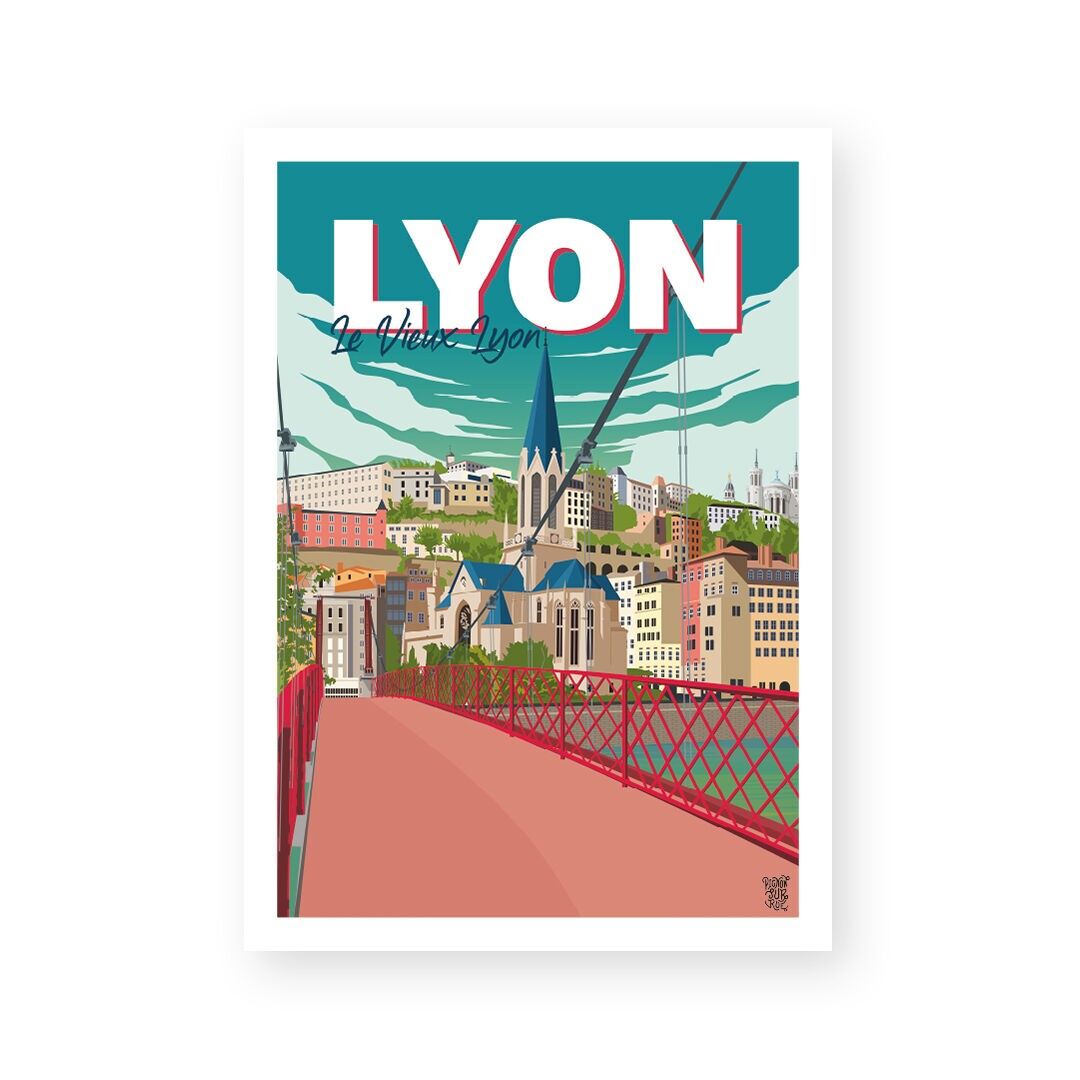 Manifesto murale d'epoca "La passerella della vecchia Lione"