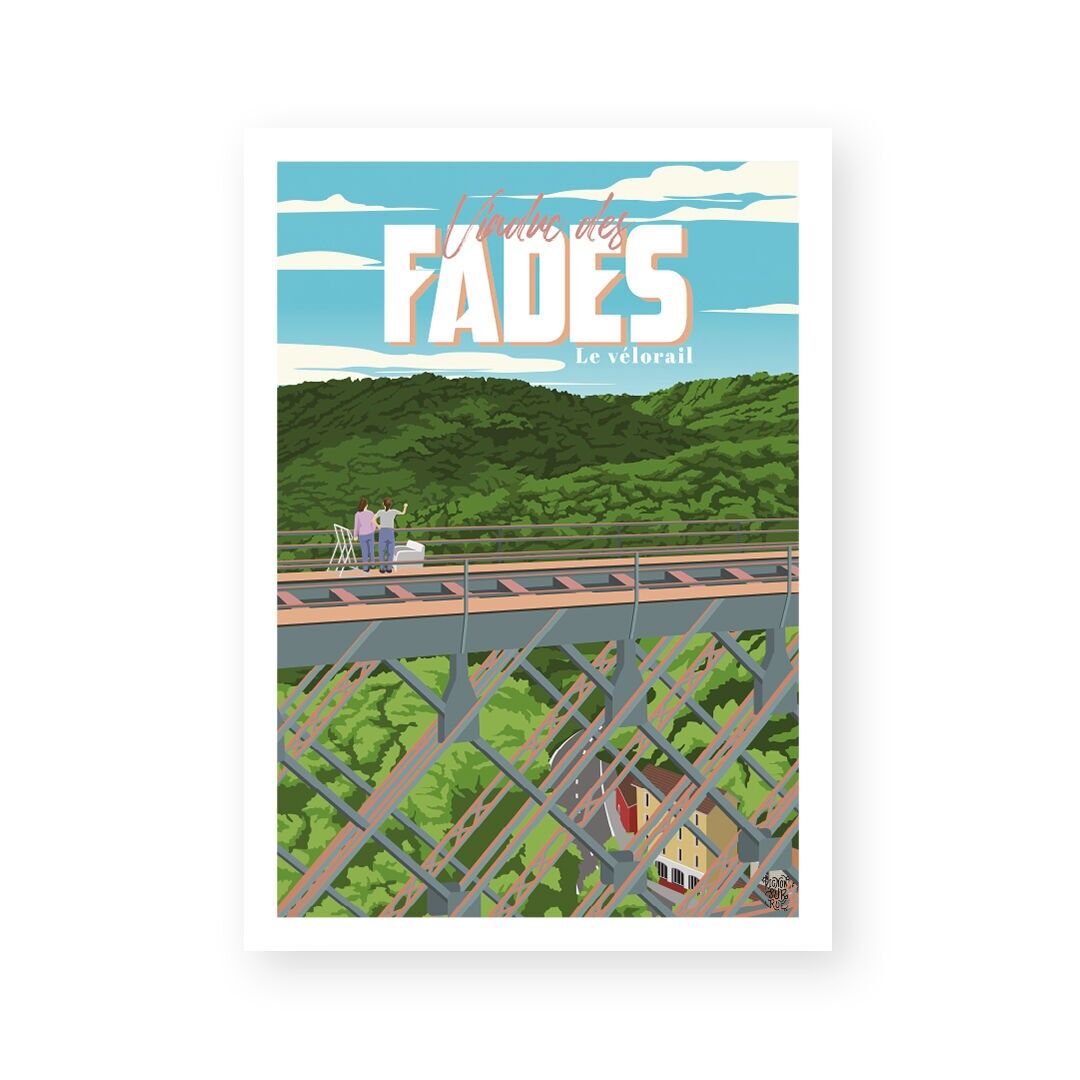 Affiche "Le Vélorail du Viaduc des Fades" poster mural vintage