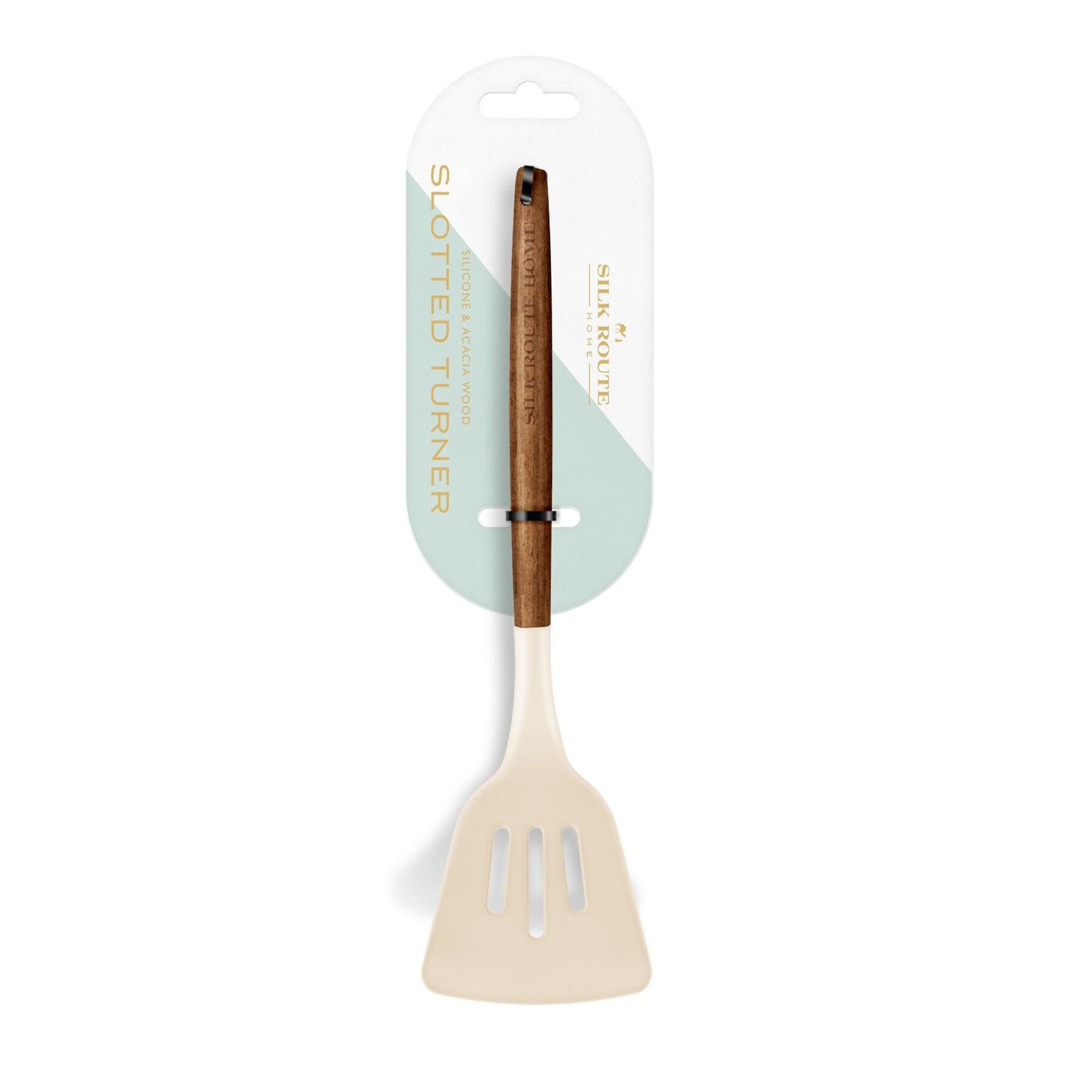 Acacia Wood & Cream Silicone Slotted Turner