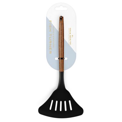 Espátula para pescado de madera de acacia y silicona negra