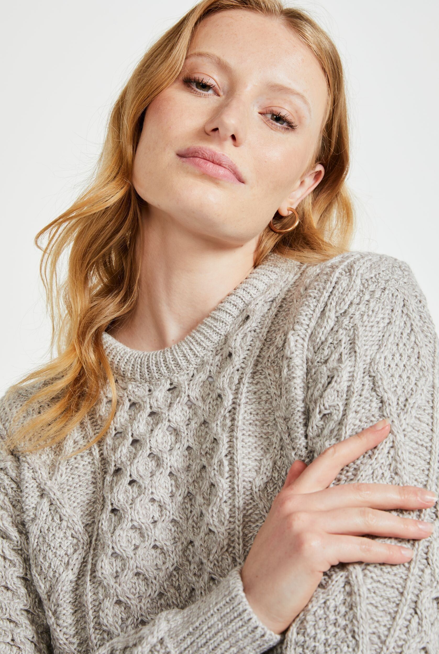 Éireann Ladies Traditional Aran Supersoft Merino Sweater - Avena