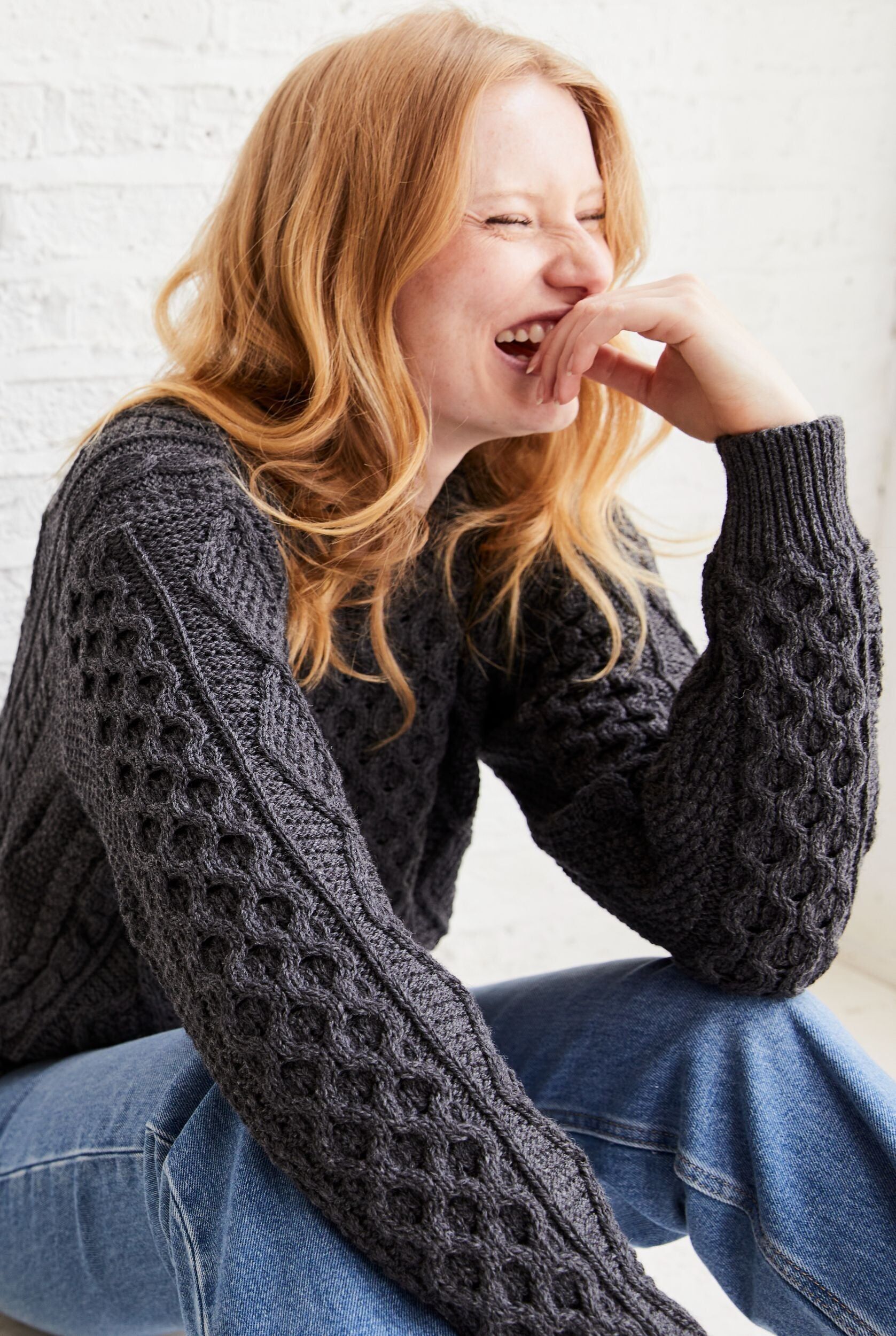 Éireann Ladies Traditional Aran Supersoft Merino Sweater - Grigio