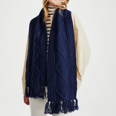 Écharpe unisexe 100 % laine – Écharpe Kinard Aran – Bleu marine – Accessoires unisexes
