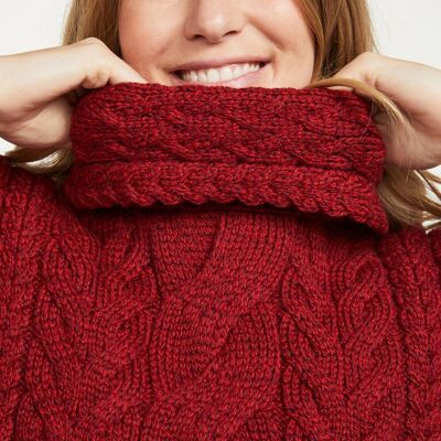 100% Wool Women's Poncho - Torc Ladies Aran Poncho - Aran Knitwear - Women Accessories - Rua Red