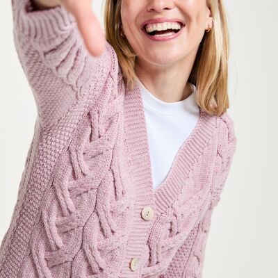 Cardigan da donna in 100% lana - Cardigan Aran da donna Downpatrick - Maglieria Aran - Rosa