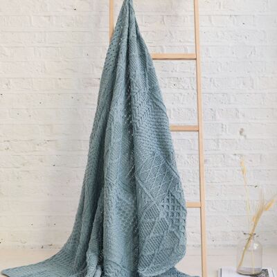 Couverture 100 % laine – Couverture patchwork Keel Aran – Bleu