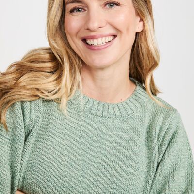 Maglione lavorato a maglia da donna in 100% lana - Maglione girocollo super morbido Aoife - Maglia Aran - Menta