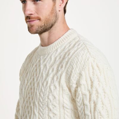 Suéter de hombre 100 % lana - Suéter Aran para hombre de Inishturk - Tejido de punto Aran - Prendas de punto - Crema