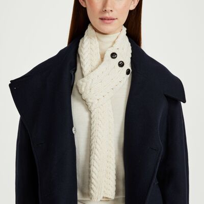 Écharpe unisexe 100 % laine – Écharpe boutonnée Ballina Aran – Crème – Accessoires unisexes
