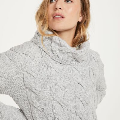 Maglione da donna in lana 100% - Maglione Aran a trecce Kinsale Ladies - Maglieria Aran - Grigio piumato