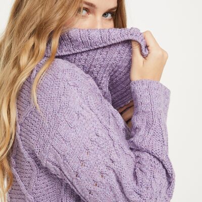 Cardigan da donna 100% lana - Céide Cardigan Aran da donna - Lavanda