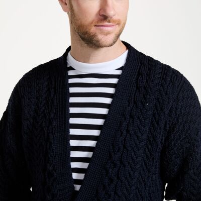 100% Wool Men's Cardigan - Clare Island Men's Aran Cardigan - Navy