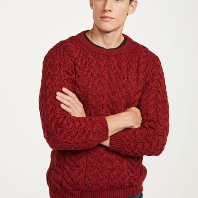 Pull homme 100 % laine – Pull ras du cou Aran Omey pour homme – Tricot Aran – Rouge Rua