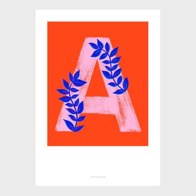 Stampa artistica su tavola A4 | Letra botanica inicial A
