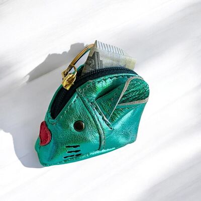 Key case Cashmouse leather metallic emerald